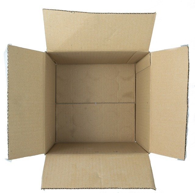 An empty cardboard box seen from above.