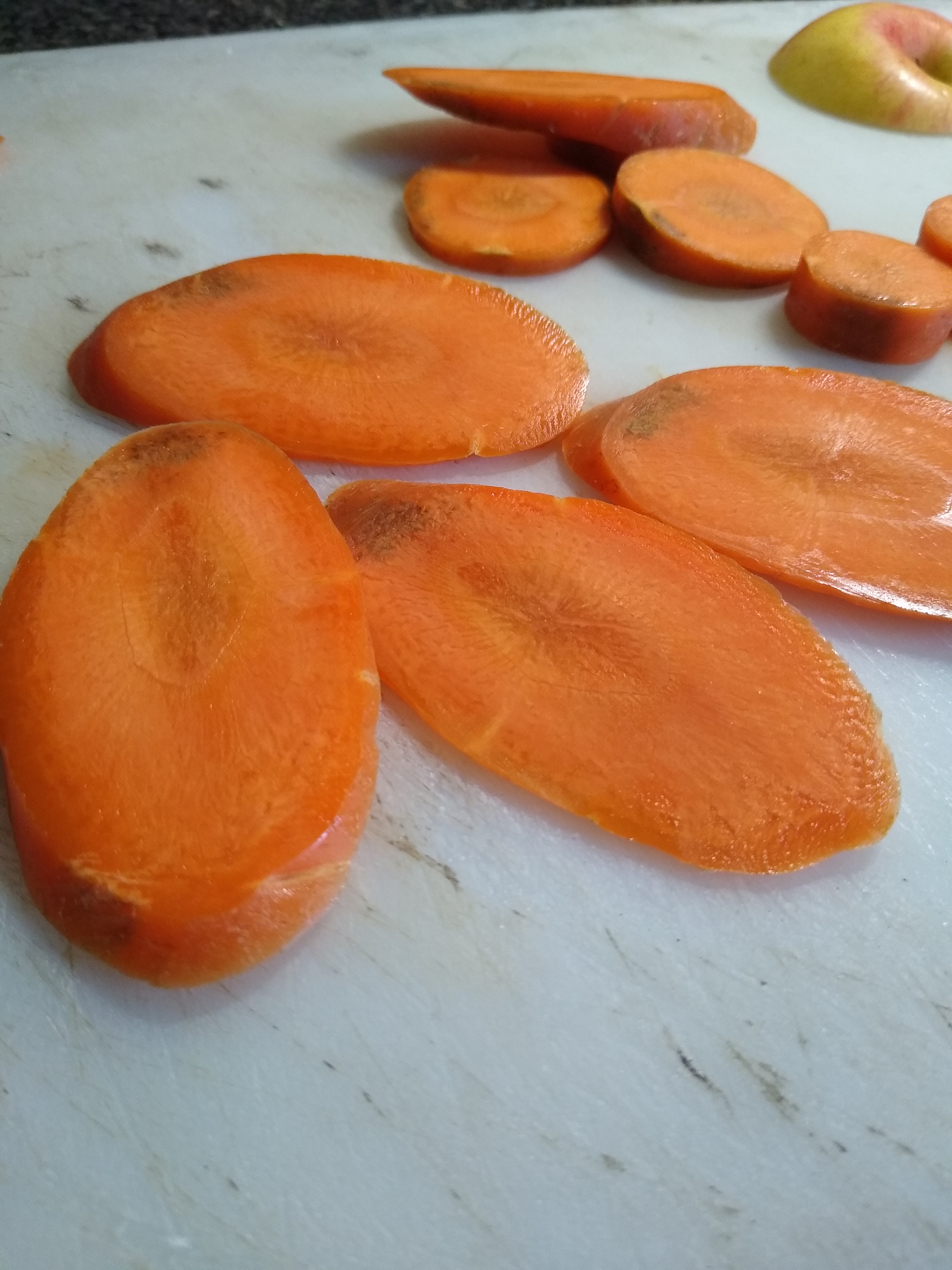 Thin slices of carrot.