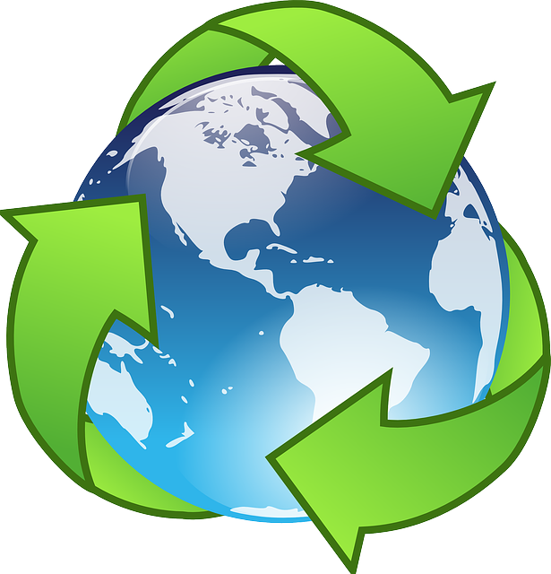 Recycling symbol surrouding graphic of planet Earth