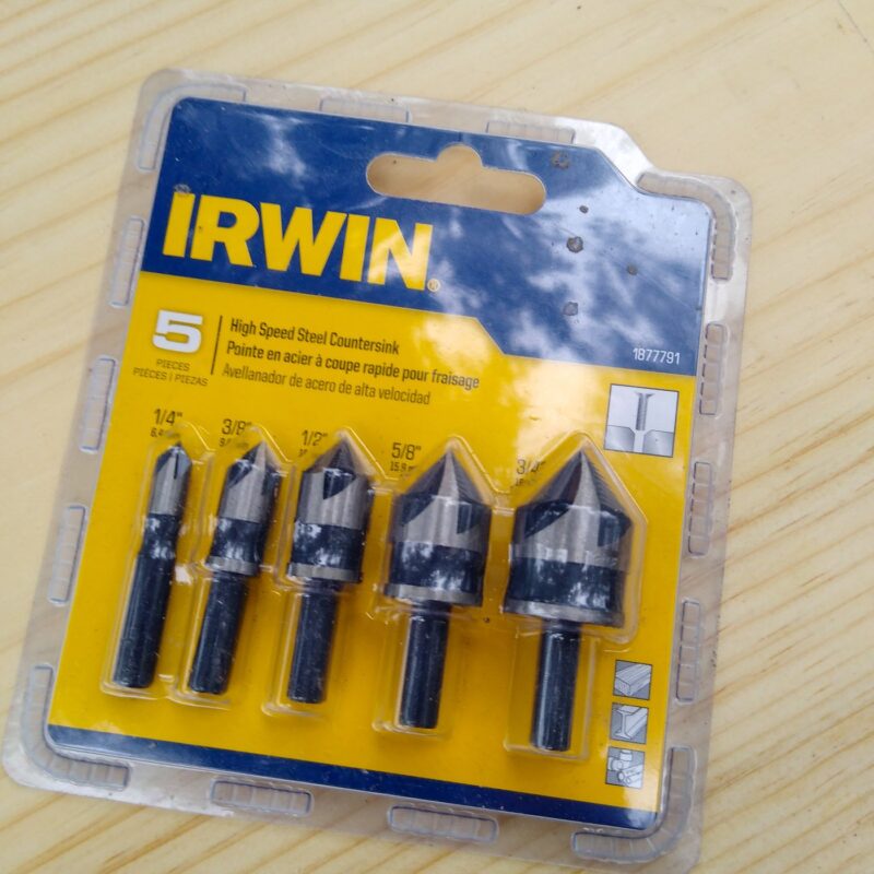 A set of Irwin countersink bits in packaging.
