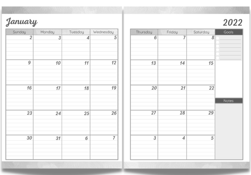 Calendar page from January 2022 showing full month from horse clicker training planner.