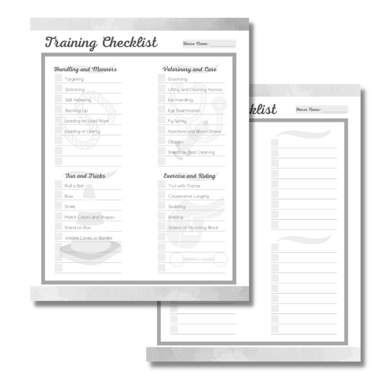 Horse training checklists for positive reinforcement training.