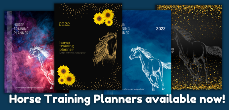 Four cover designs for horse training planner and positive reinforcement calendar for clicker trainers.