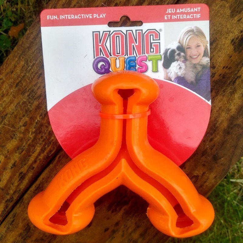 Kong Quest Wishbone, large size, orange, in packaging.