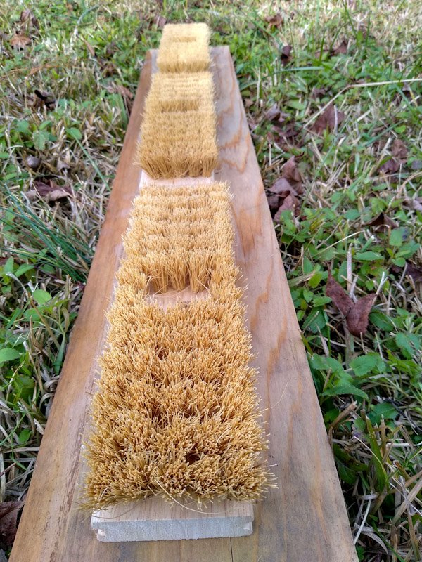 DIY horse scratching post or scratching board made of brushes shown from above
