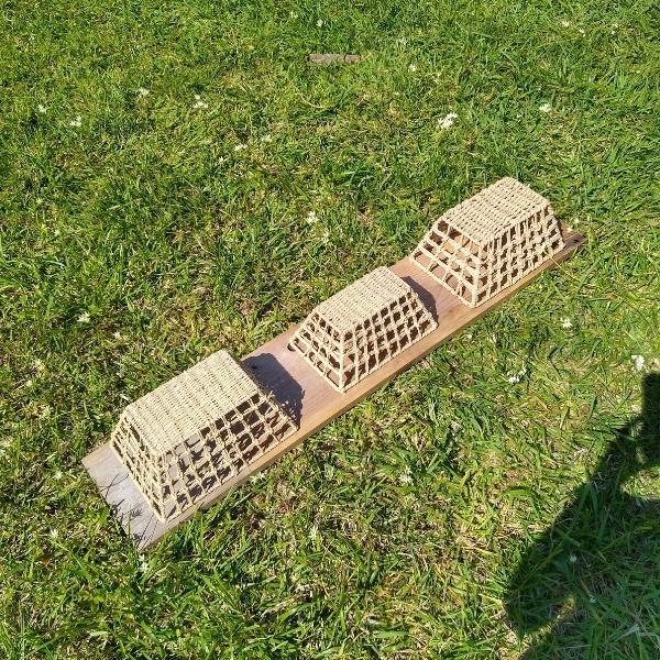 Baskets on a wooden board.