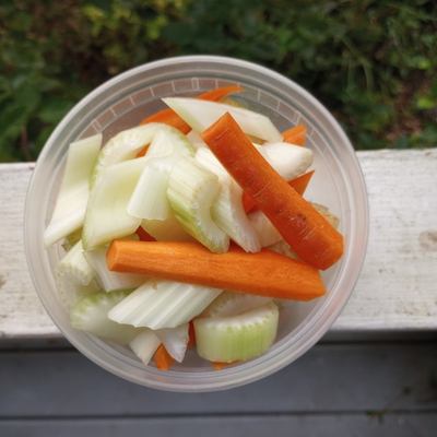 A cup of chopped celery and carrot.
