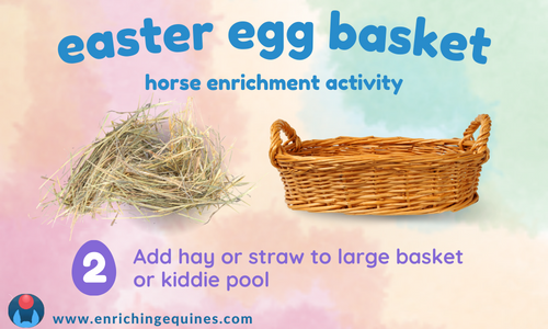 Illustration of instructions for DIY easter egg basket for horses. 